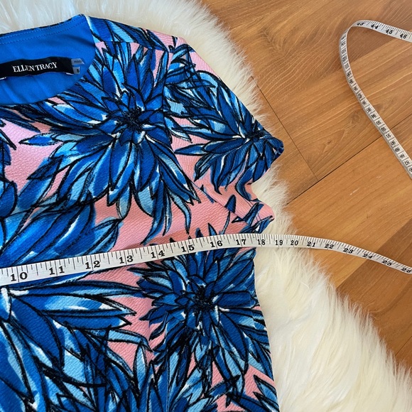 Ellen Tracy Floral Graphic Crepe Dress Blue Pink Size 8 - Picture 7 of 8